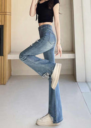 Classy Blue Silm Fit Denim Ripped Bell-bottom Trousers Fall