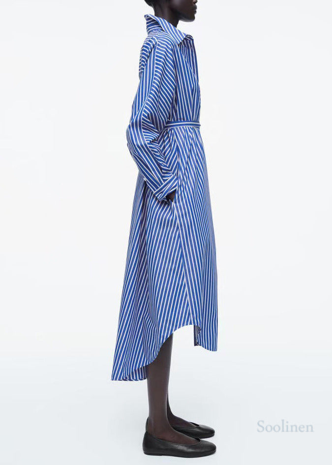 Classy Blue Striped Cotton Tunic Dresses Fall