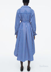Classy Blue Striped Cotton Tunic Dresses Fall
