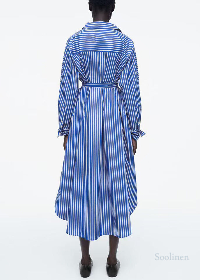 Classy Blue Striped Cotton Tunic Dresses Fall