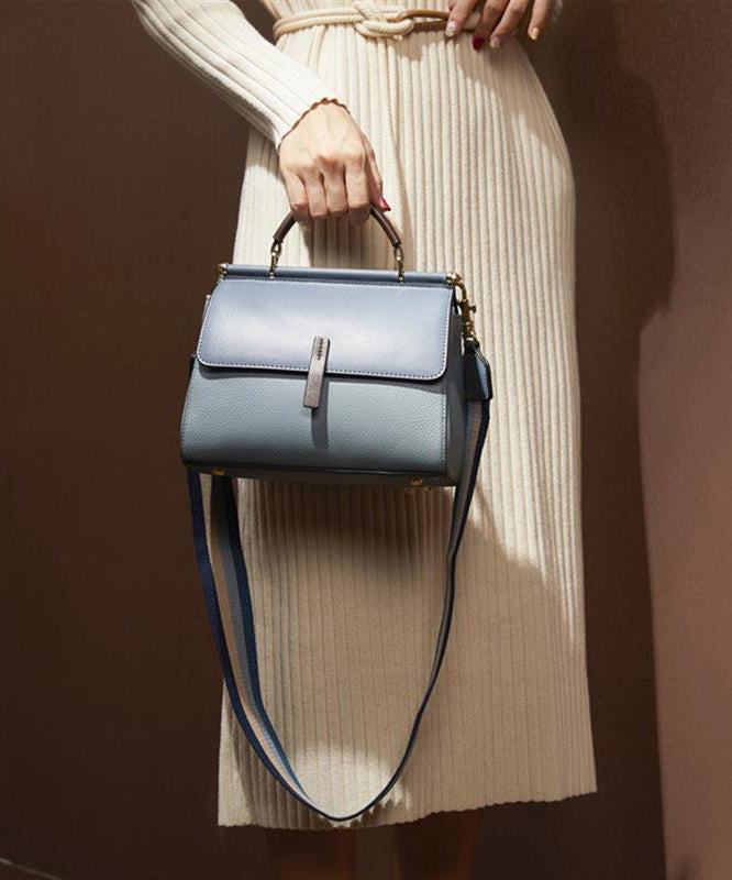 Classy Blue Versatile Solid Durable Calf Leather Tote Handbag