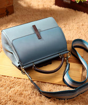 Classy Blue Versatile Solid Durable Calf Leather Tote Handbag