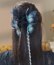 Classy Blue Zircon Fabric Pearl Tassel Hairpin