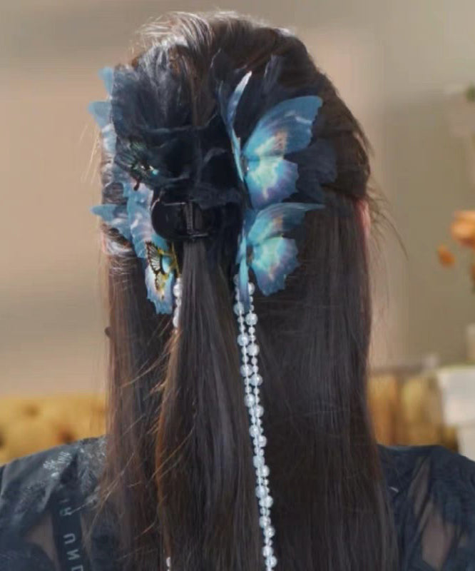 Classy Blue Zircon Fabric Pearl Tassel Hairpin
