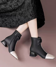Classy Bow Zippered Splicing Chunky Boots Pink Sheepskin