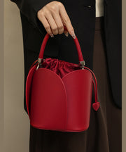 Classy Brown Drawstring Durable Faux Leather Bucket Bag