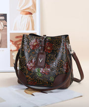 Classy Brown Jacquard Calf Leather Bucket Bag