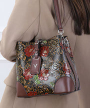 Classy Brown Jacquard Calf Leather Bucket Bag