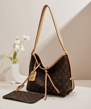 Classy Brown Jacquard Large Capacity Faux Leather Shoulder Bags