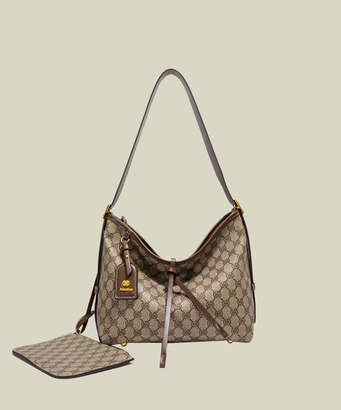 Classy Brown Jacquard Large Capacity Faux Leather Shoulder Bags
