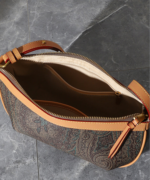Classy Brown Jacquard Solid Durable Leather Hobo Bag