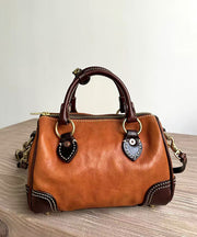 Classy Brown Patchwork Solid Durable Leather Tote Handbag