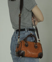 Classy Brown Patchwork Solid Durable Leather Tote Handbag