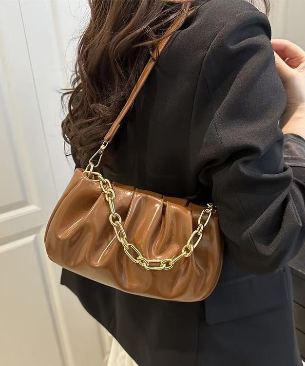 Classy Brown Solid Durable Wrinkled Faux Leather Micro Bag