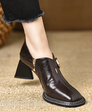 Classy Brown Zippered Splicing Chunky High Heels