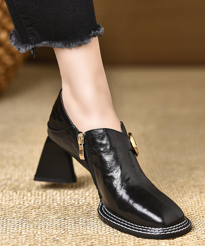 Classy Brown Zippered Splicing Chunky High Heels
