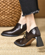 Classy Brown Zippered Splicing Chunky High Heels