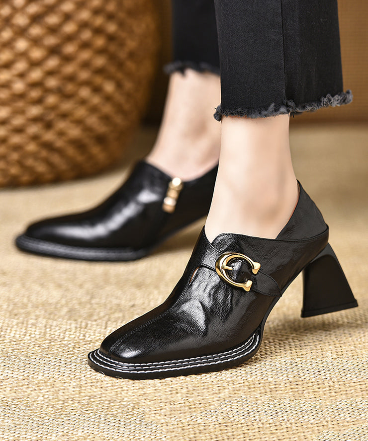 Classy Brown Zippered Splicing Chunky High Heels