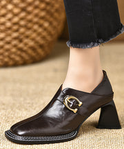 Classy Brown Zippered Splicing Chunky High Heels