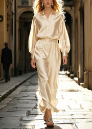 Classy Champagne Draping Silk Two Pieces Set Spring