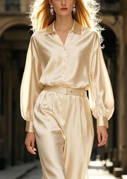 Classy Champagne Draping Silk Two Pieces Set Spring