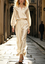 Classy Champagne Draping Silk Two Pieces Set Spring