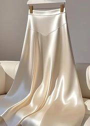 Classy Champagne Patchwork High Waist Silk Maxi Skirt Summer