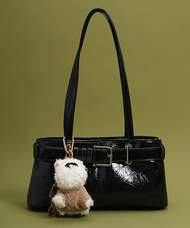 Classy Chocolate Solid Durable Dog Decorated Faux Leather Satchel Handbag