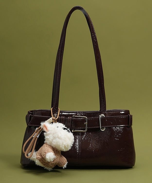 Classy Chocolate Solid Durable Dog Decorated Faux Leather Satchel Handbag