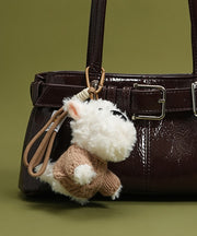Classy Chocolate Solid Durable Dog Decorated Faux Leather Satchel Handbag