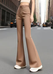 Classy Coffee Tie Waist Cotton Bell-bottom Trousers Fall