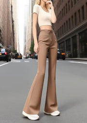 Classy Coffee Tie Waist Cotton Bell-bottom Trousers Fall