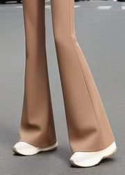 Classy Coffee Tie Waist Cotton Bell-bottom Trousers Fall