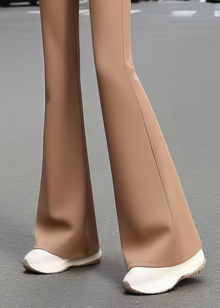 Classy Coffee Tie Waist Cotton Bell-bottom Trousers Fall