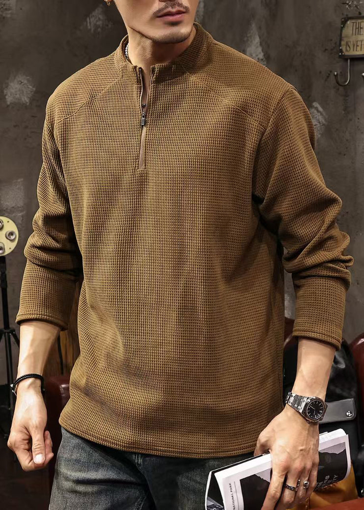 Classy Coffee Zip Up Solid Cotton Men T Shirt Fall