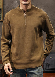 Classy Coffee Zip Up Solid Cotton Men T Shirt Fall