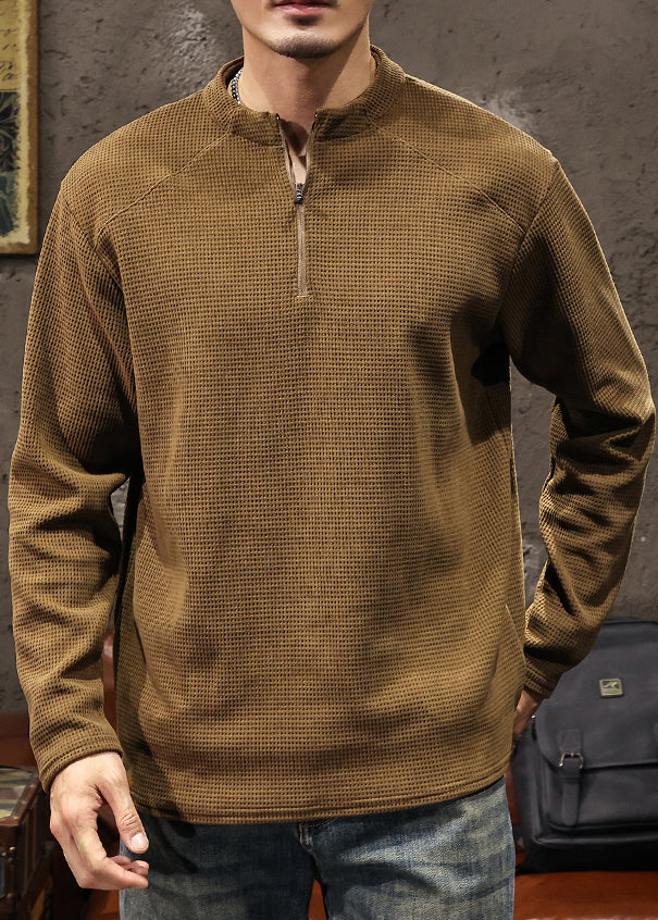 Classy Coffee Zip Up Solid Cotton Men T Shirt Fall