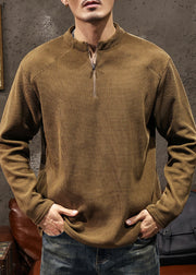 Classy Coffee Zip Up Solid Cotton Men T Shirt Fall