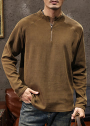 Classy Coffee Zip Up Solid Cotton Men T Shirt Fall