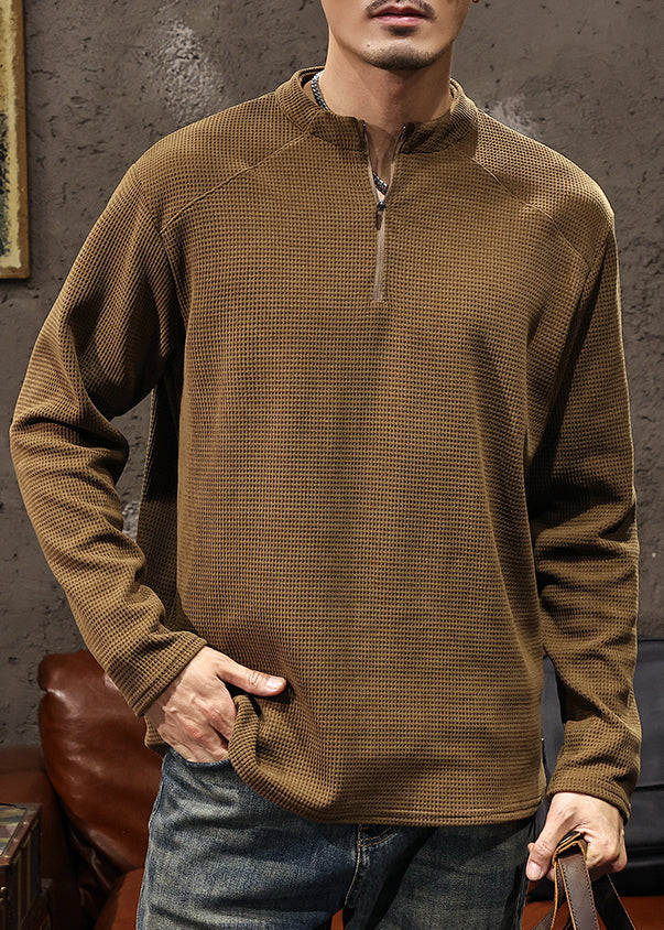 Classy Coffee Zip Up Solid Cotton Men T Shirt Fall