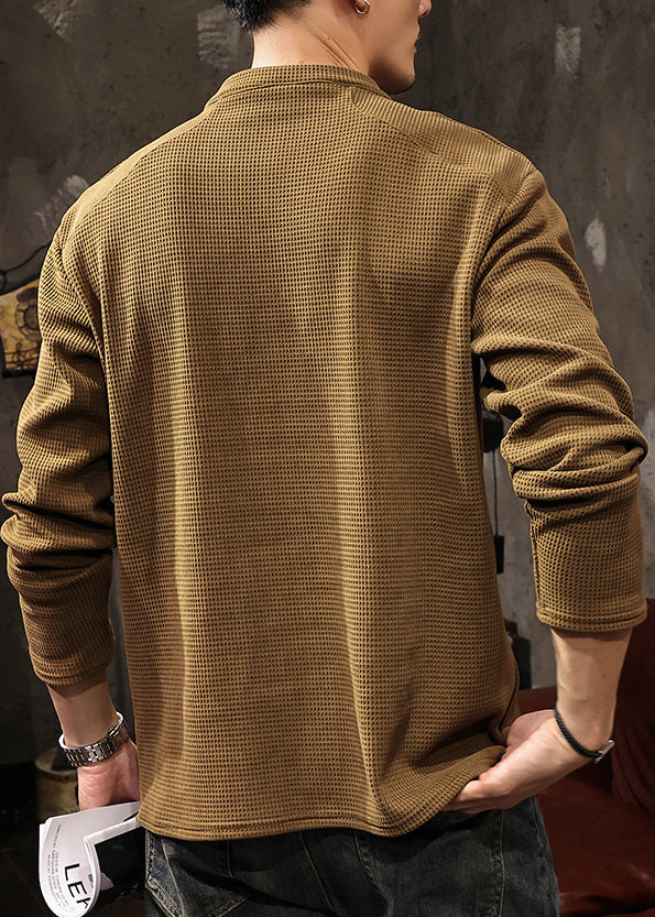 Classy Coffee Zip Up Solid Cotton Men T Shirt Fall