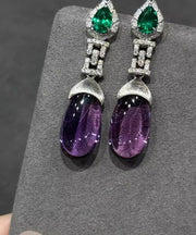 Classy Colorblock Alloy Zircon Crystal Gem Stone Drop Earrings