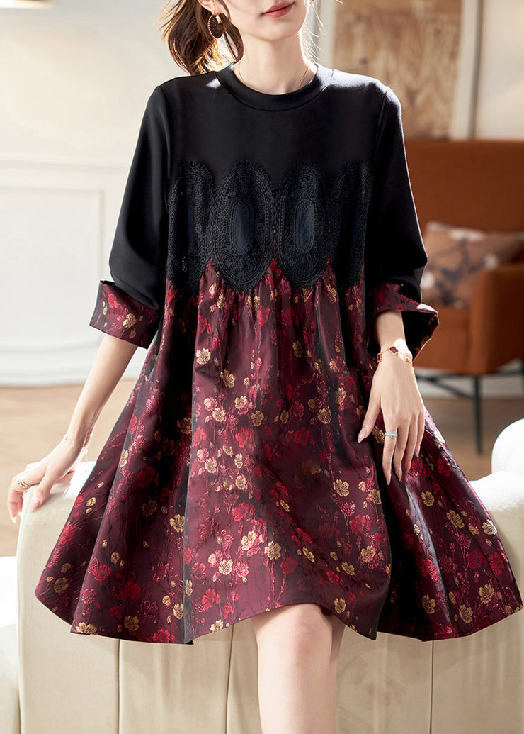 Classy Colorblock Lace Jacquard Patchwork Cotton Dresses Spring
