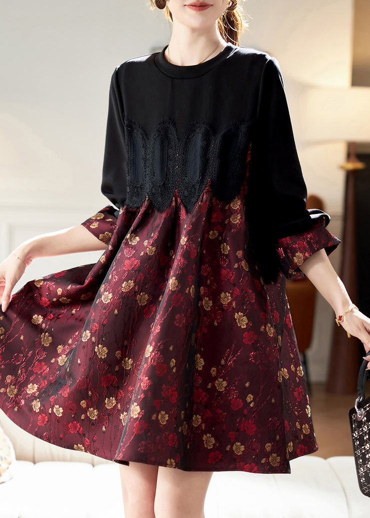 Classy Colorblock Lace Jacquard Patchwork Cotton Dresses Spring