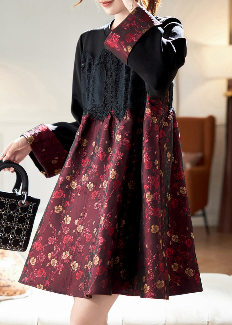 Classy Colorblock Lace Jacquard Patchwork Cotton Dresses Spring