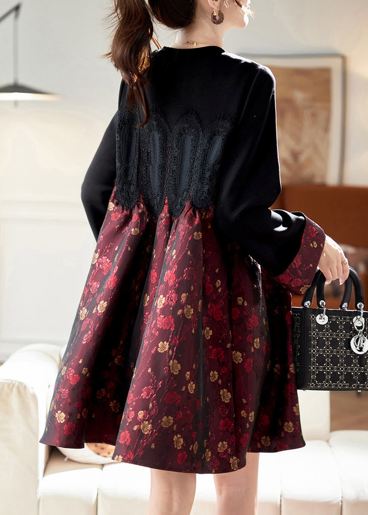 Classy Colorblock Lace Jacquard Patchwork Cotton Dresses Spring