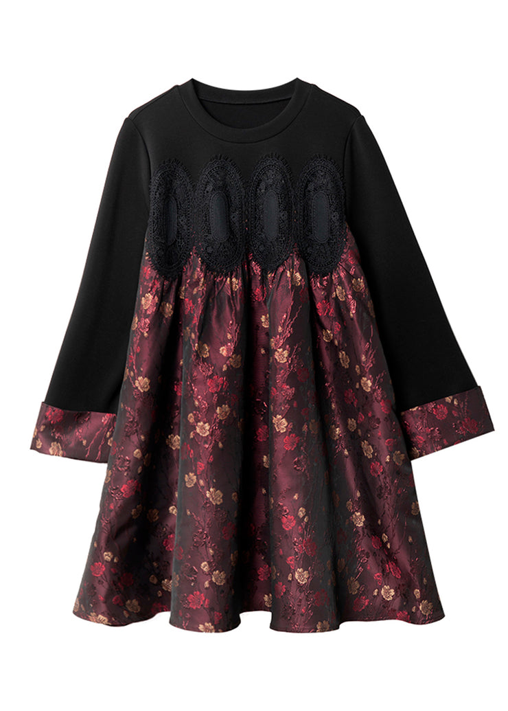 Classy Colorblock Lace Jacquard Patchwork Cotton Dresses Spring