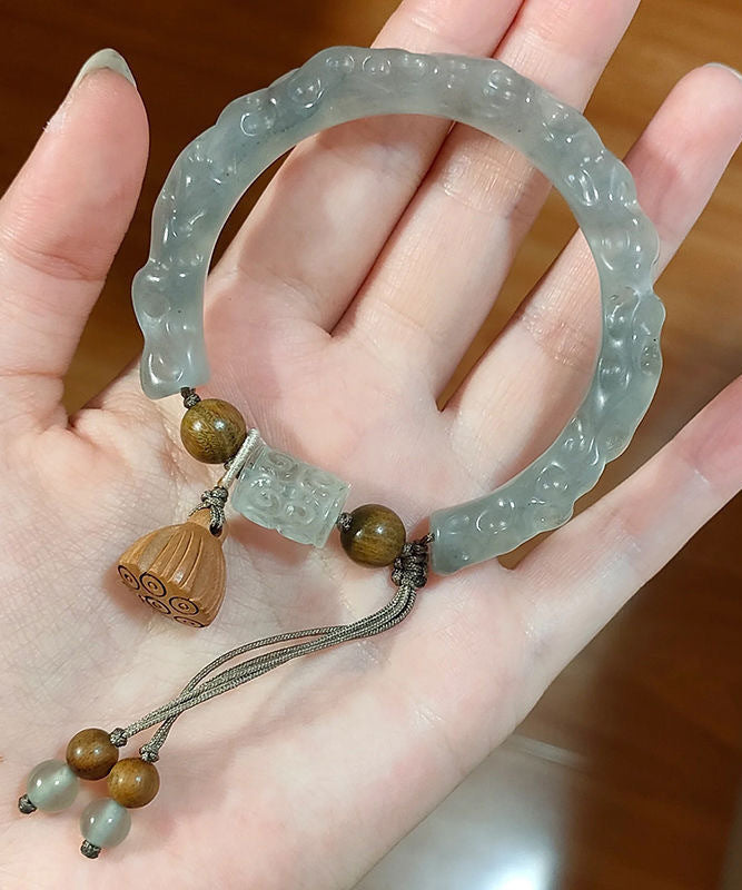 Classy Cyan Jade Lotus Tassel Bangle