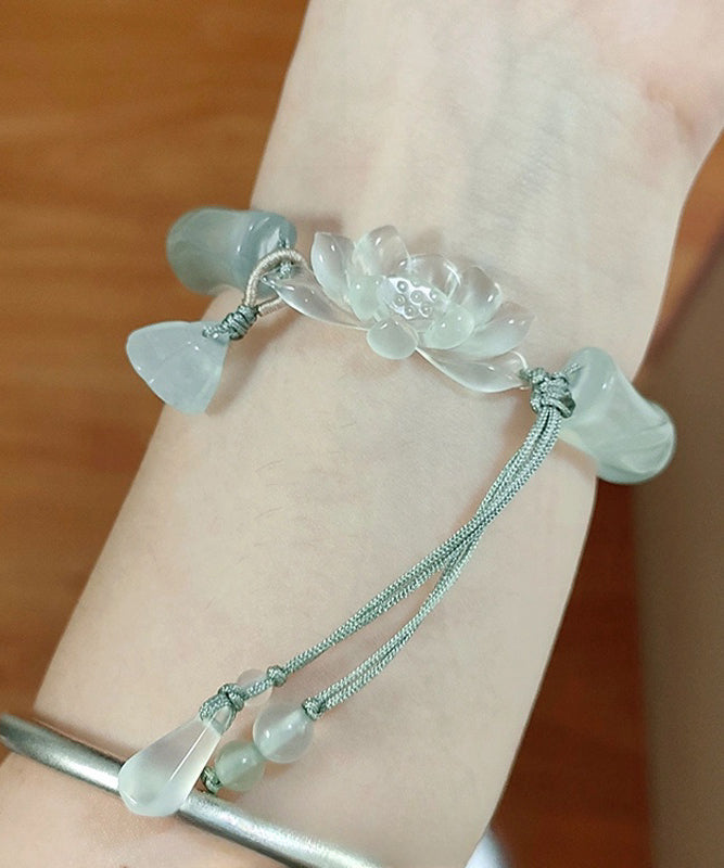 Classy Cyan Jade Lotus Tassel Bangle