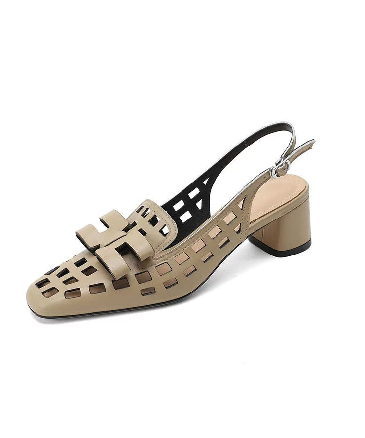Classy Faux Leather Hollow Out Splicing Apricot Sandals